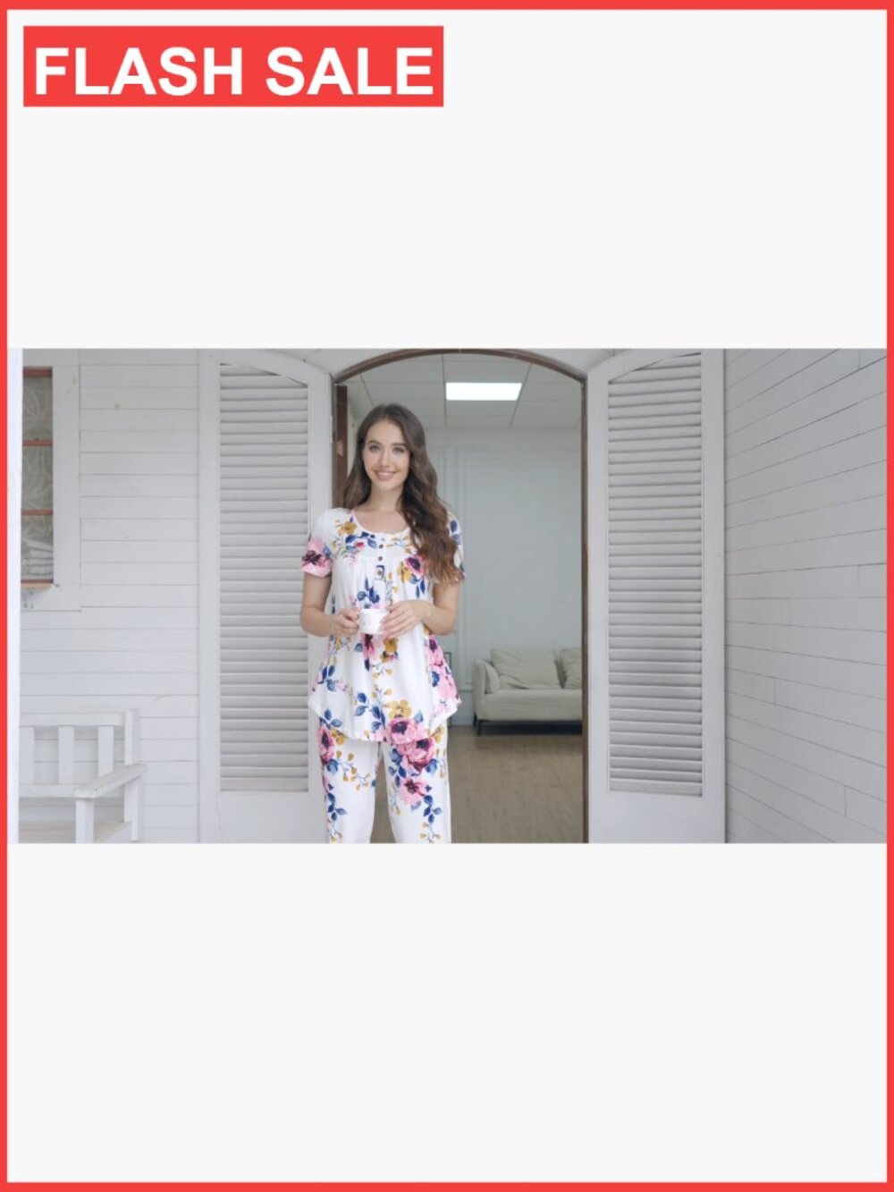 Women's 2-Piece Pajama Set Short Sleeve Lounge Outfit with Pockets - Picture 7 of 7